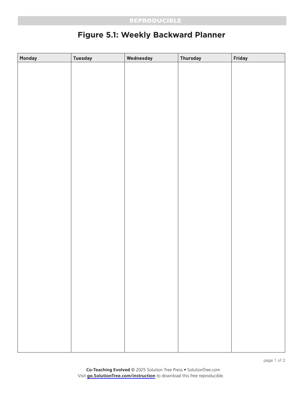 First page preview of Weekly Backward Planner