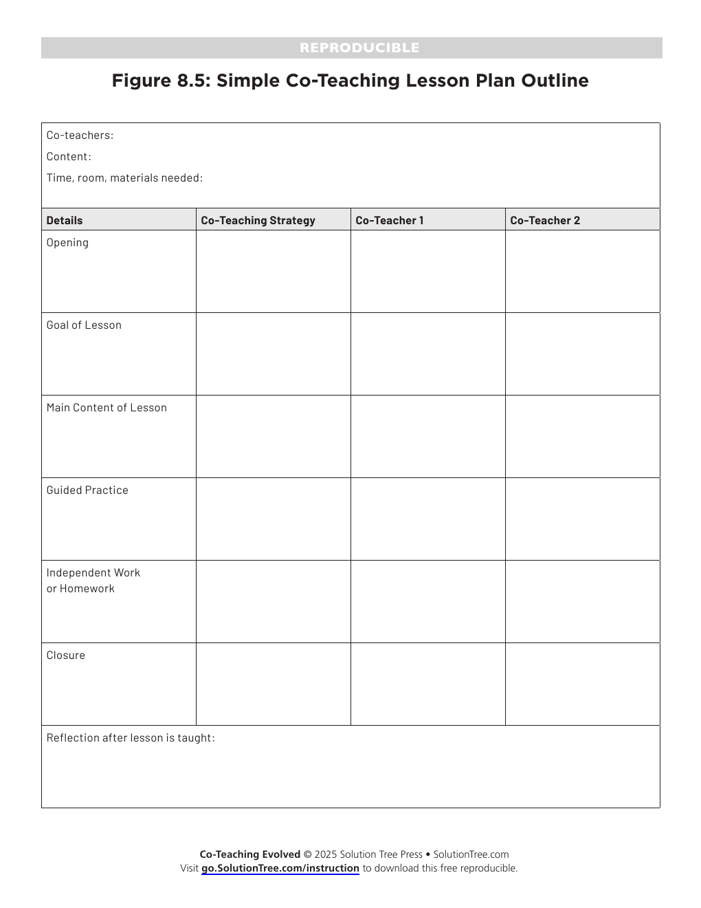 First page preview of Simple Co-Teaching Lesson Plan Outline