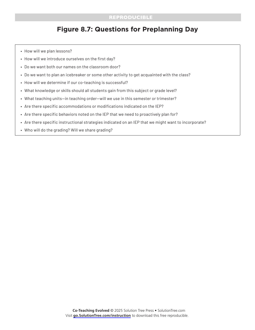 First page preview of Questions for Preplanning Day
