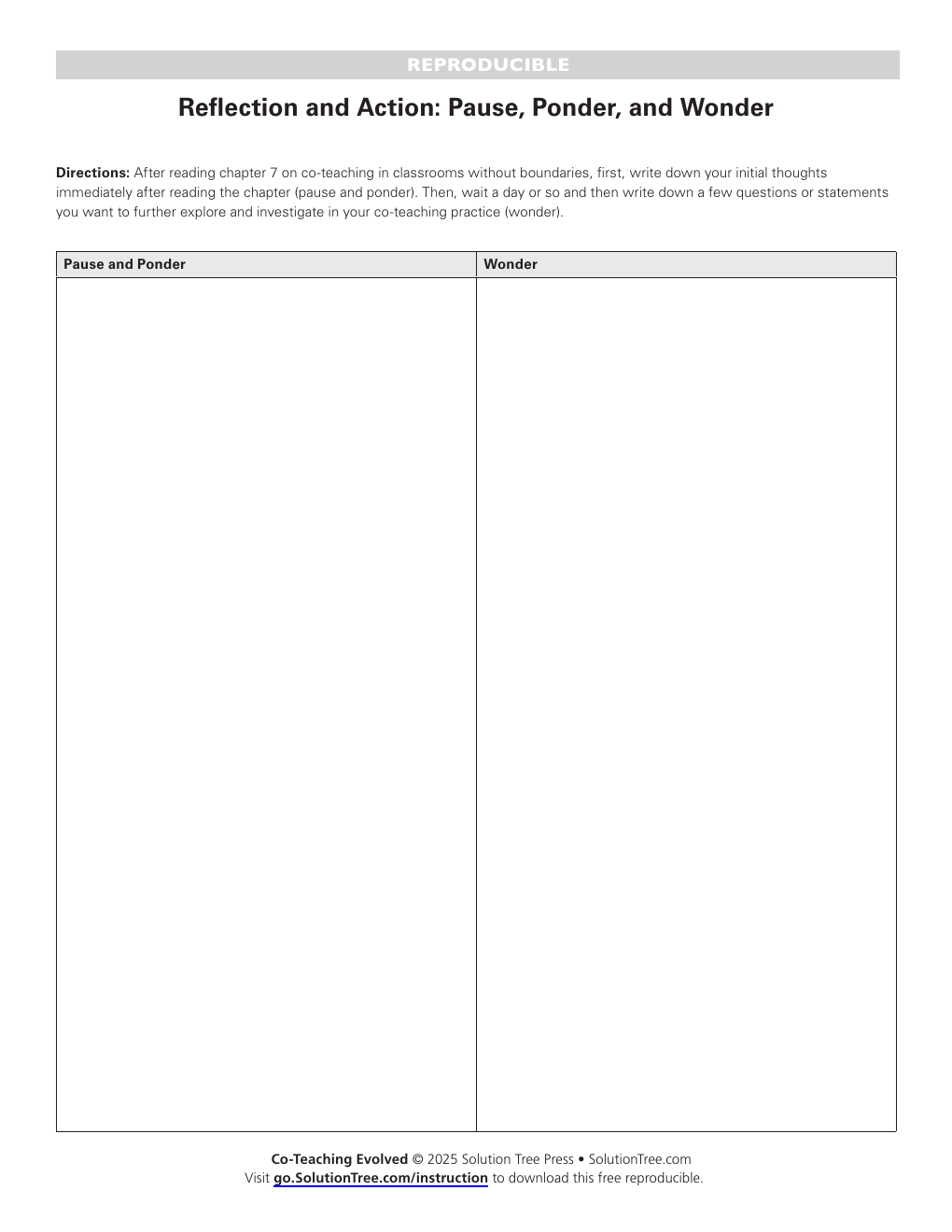 First page preview of Reflection: Pause, Ponder, and Wonder